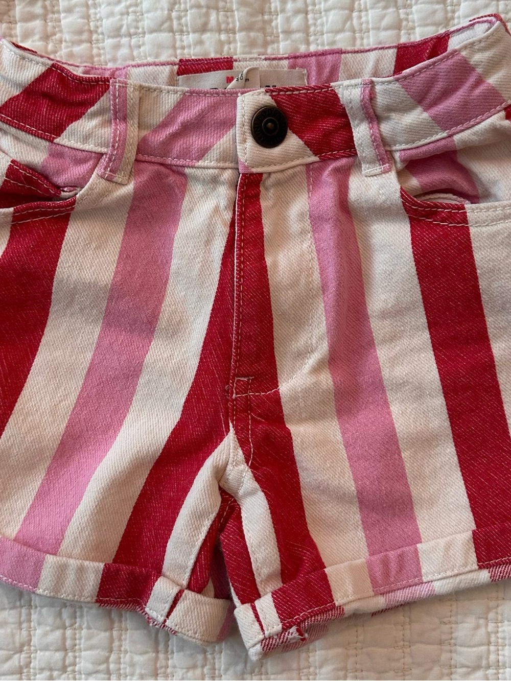 Mini Boden Pink and Red Striped Cotton Shorts